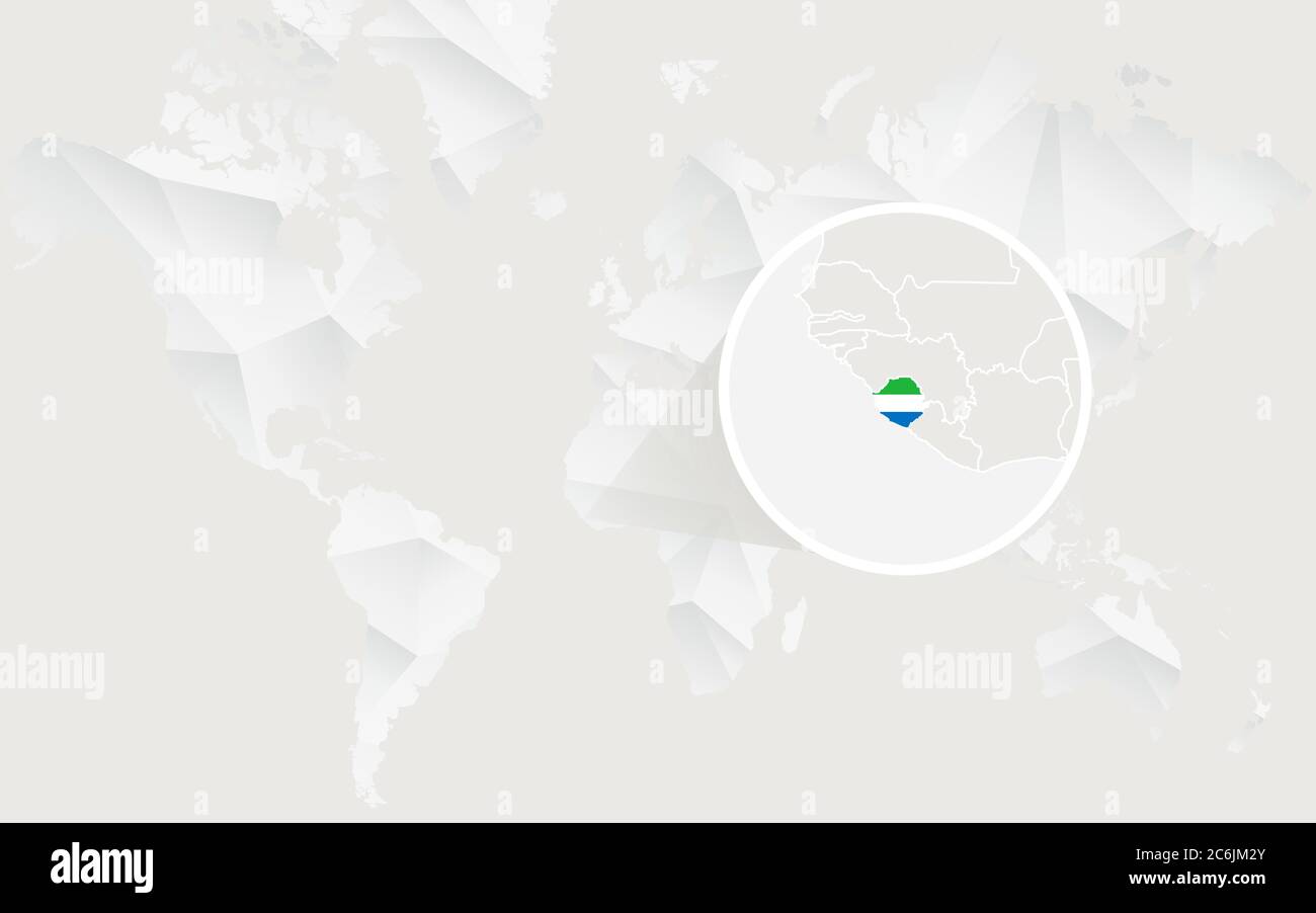 Sierra Leone map with flag in contour on white polygonal World Map ...