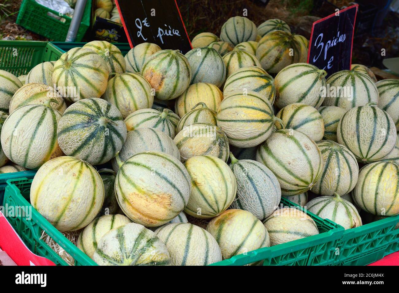 Melon in season, local market, Provence, France Stock Photo Alamy