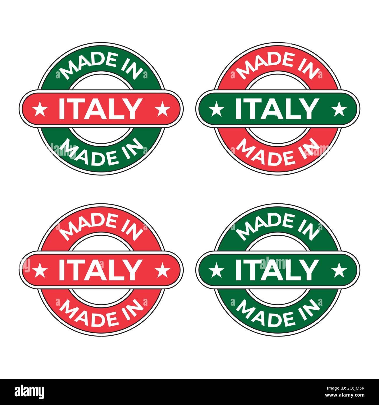 Made in Italy icon symbol for product tag, emblem and badge insignia, based on red and green Italian national flag Stock Vector