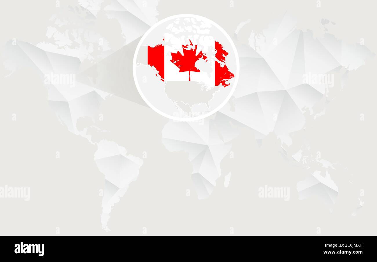 Canada map with flag in contour on white polygonal World Map. Vector ...