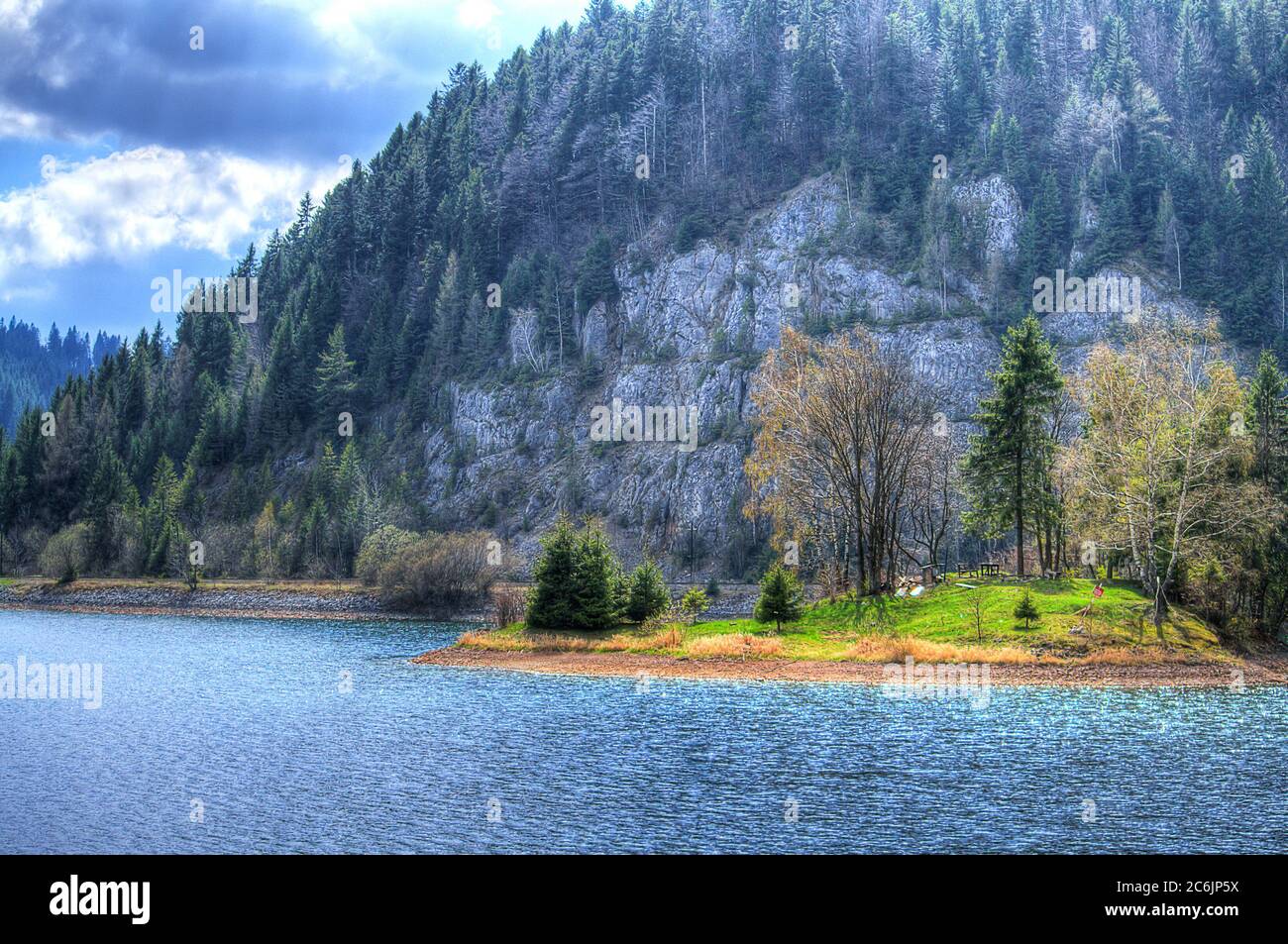 View of the mountains and lake in Dedinky - Slovakia. Stock Photo