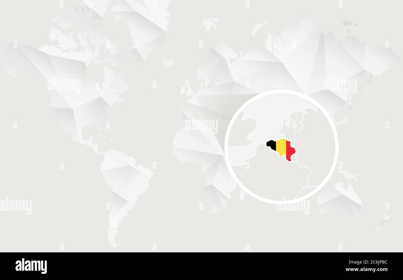 Belgium map with flag in contour on white polygonal World Map. Vector ...