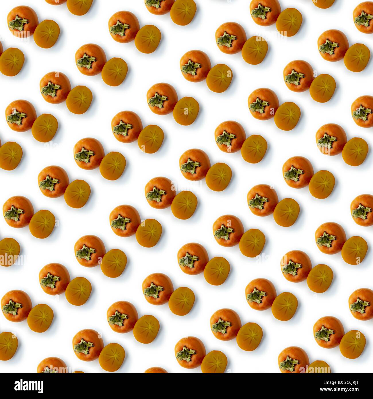 fresh ripe persimmons Tropical fruit seamless Pattern on white background Stock Photo