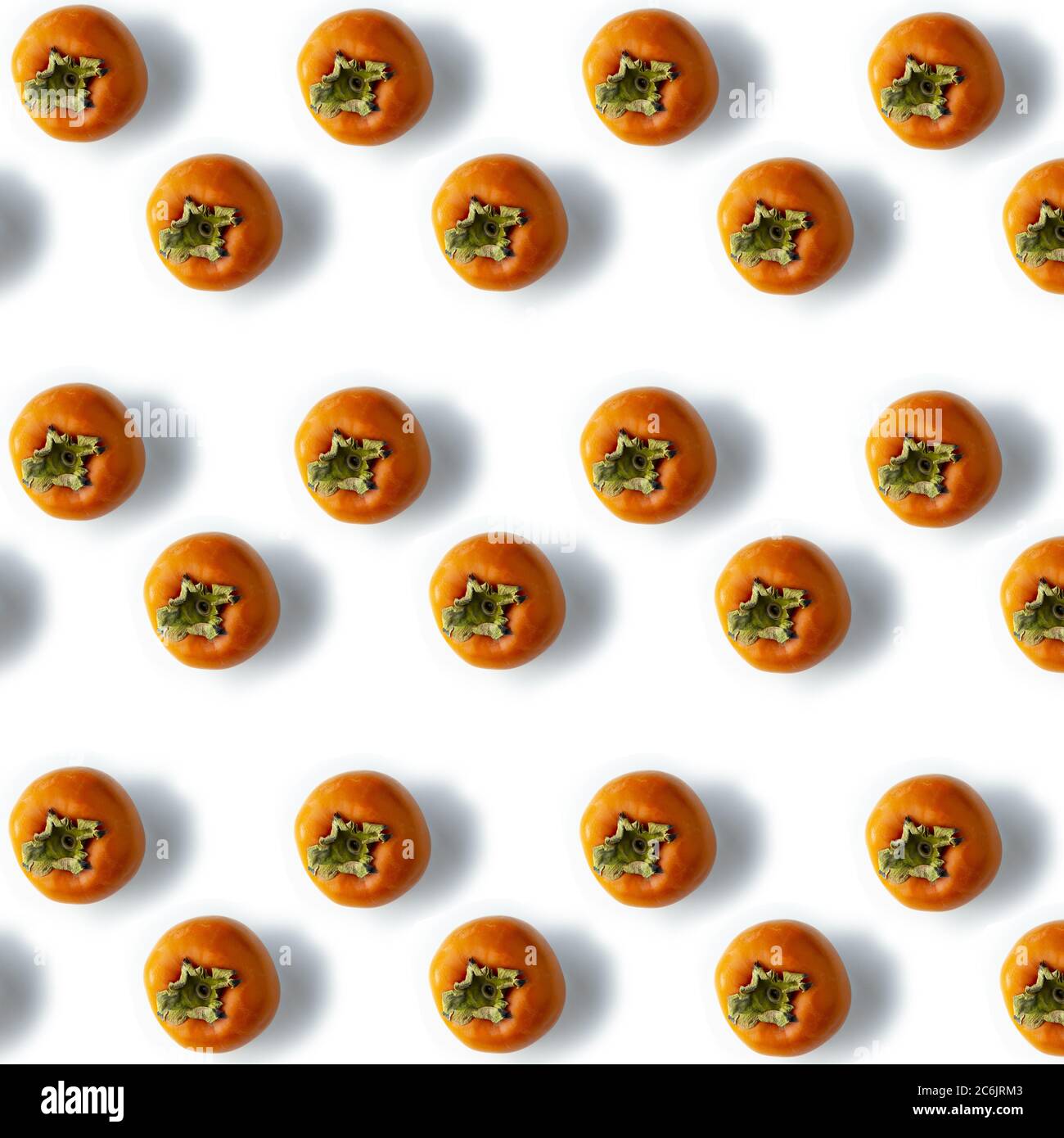 fresh ripe persimmons Tropical fruit seamless Pattern on white background Stock Photo