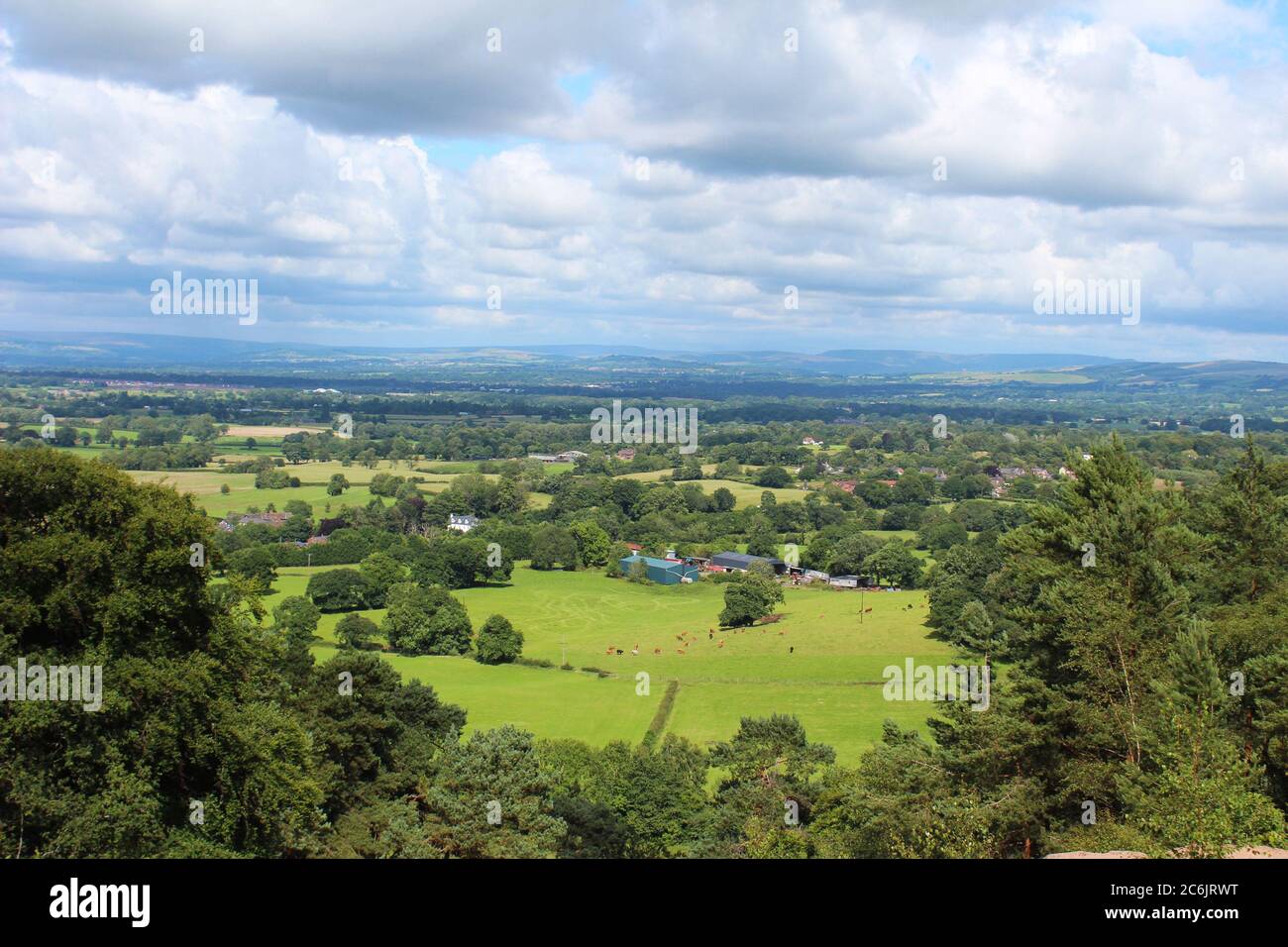 View of Cheshire countryside from Stormy Point at Alderley edge in Cheshire, England Stock Photo