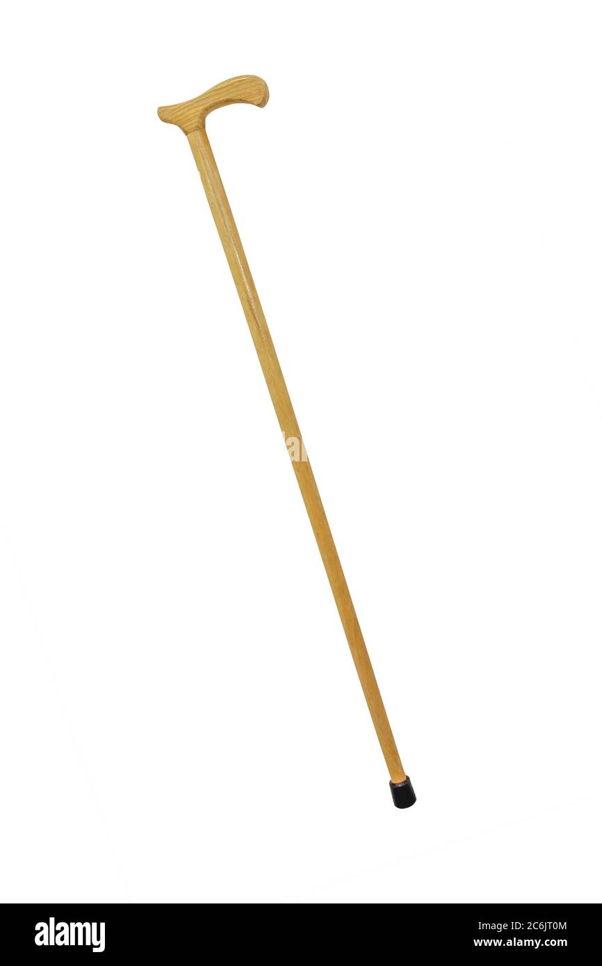 Wooden walking stick. Crutch/Cane isolated on white background Stock