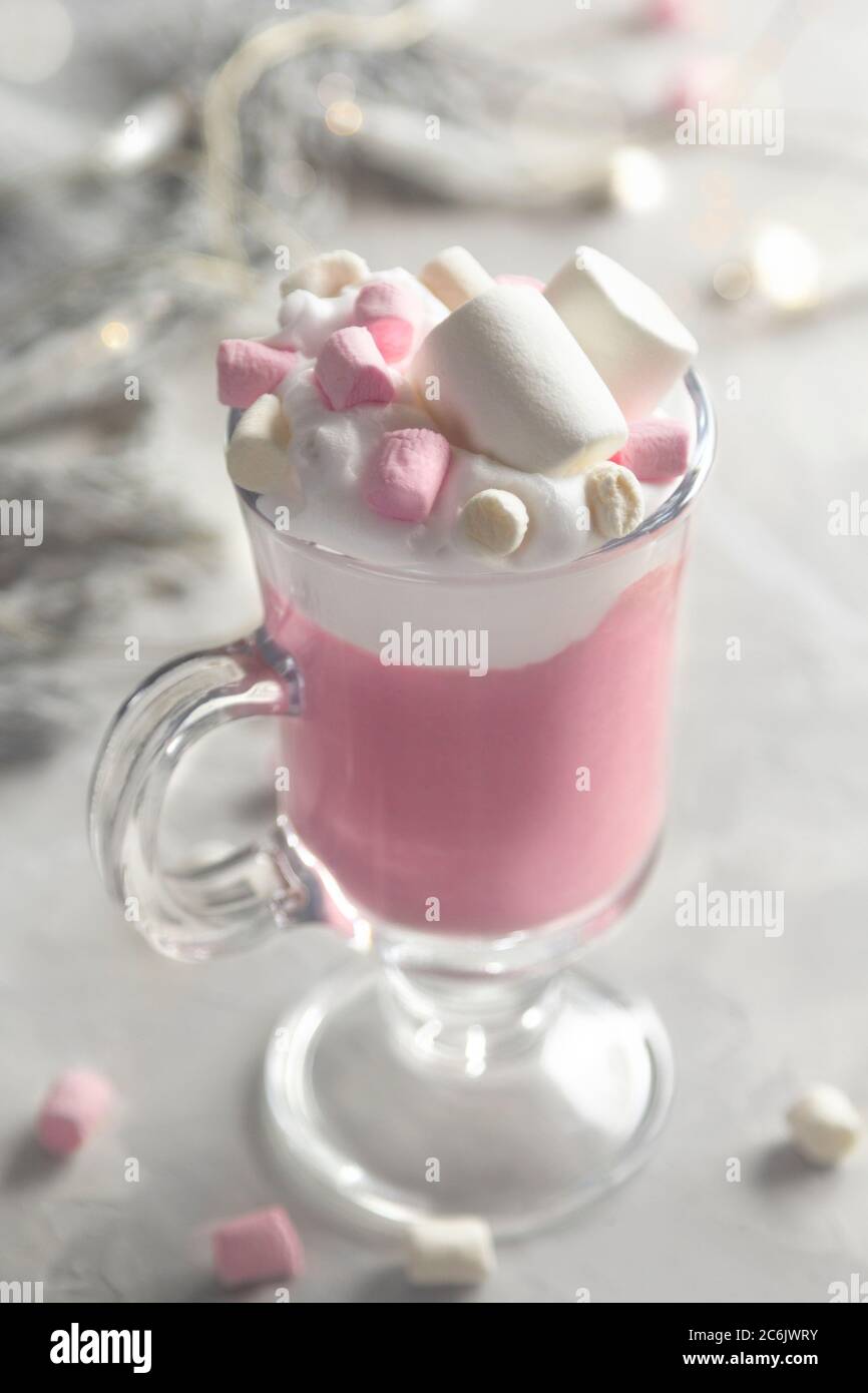 Pink hot chocolate with marshmallows Stock Photo by BarbaraNeveu