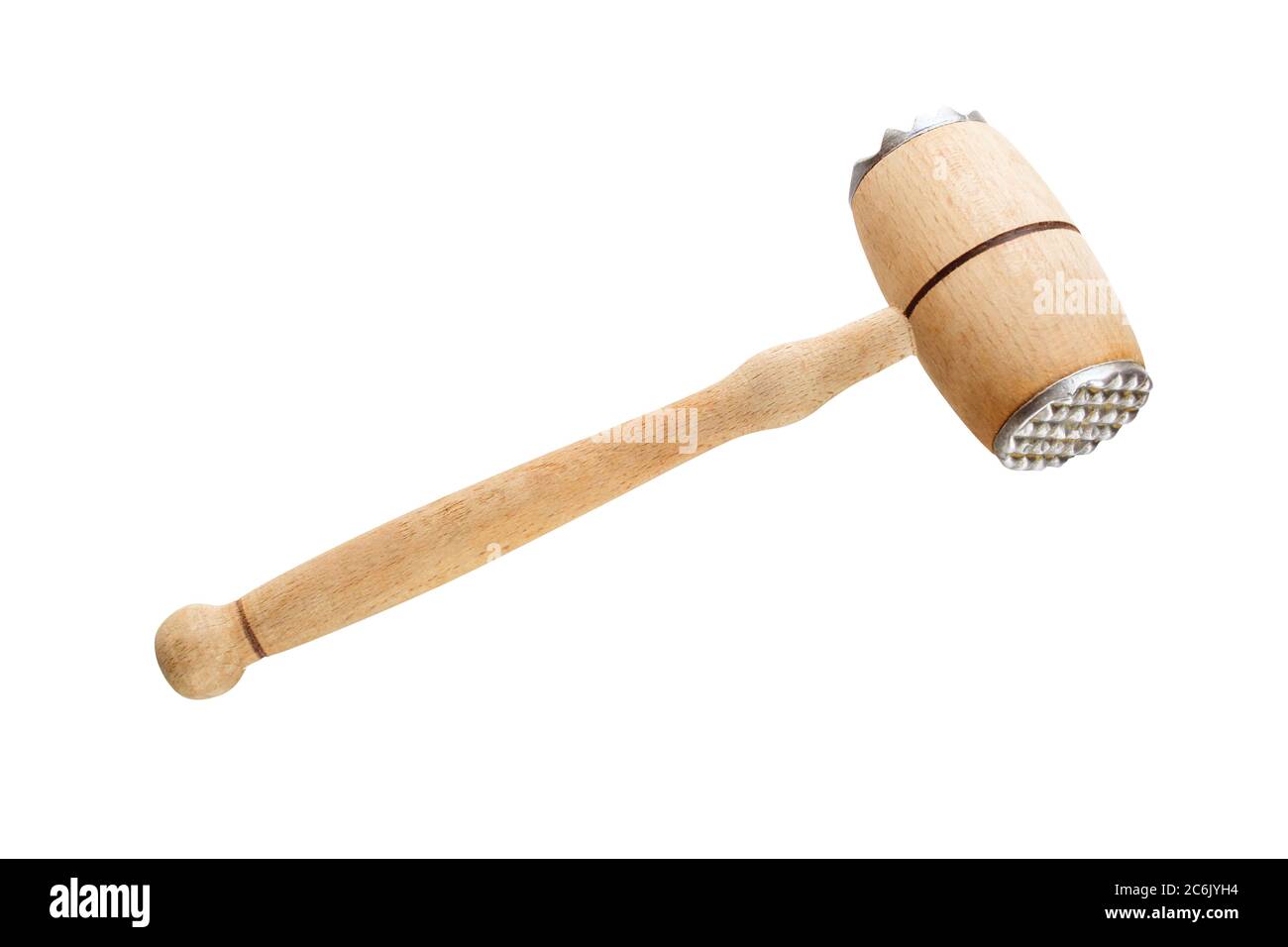 Wooden meat tenderizer for kitchen isolated on whitebt Stock Photo