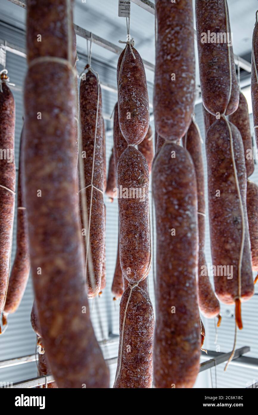 Beneficial mold growth on the salami in curing chamber Stock Photo Alamy