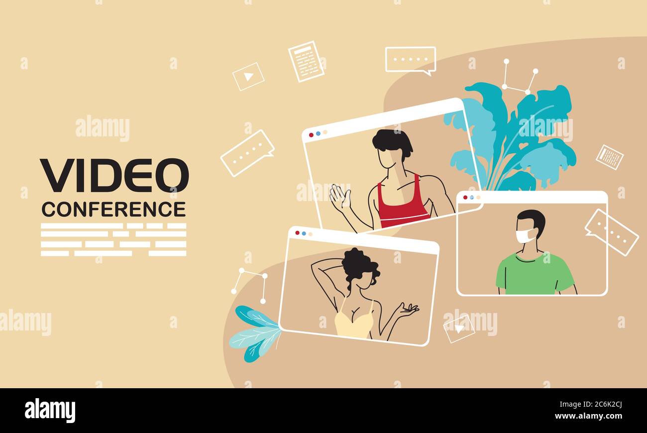 Videoconference Mask people with masks in video conference vector illustration desing Stock ...