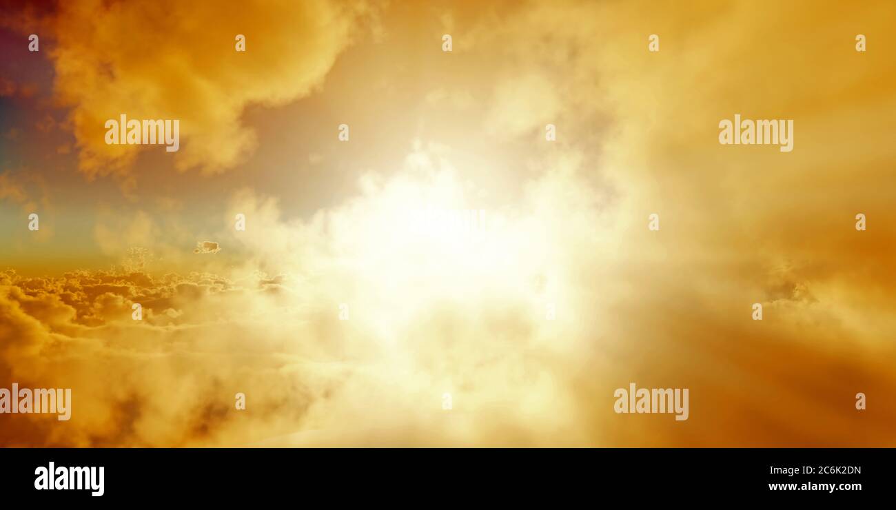 Sun Rays Render above clouds sun ray sunset. 3d render illustration Stock Photo - Alamy