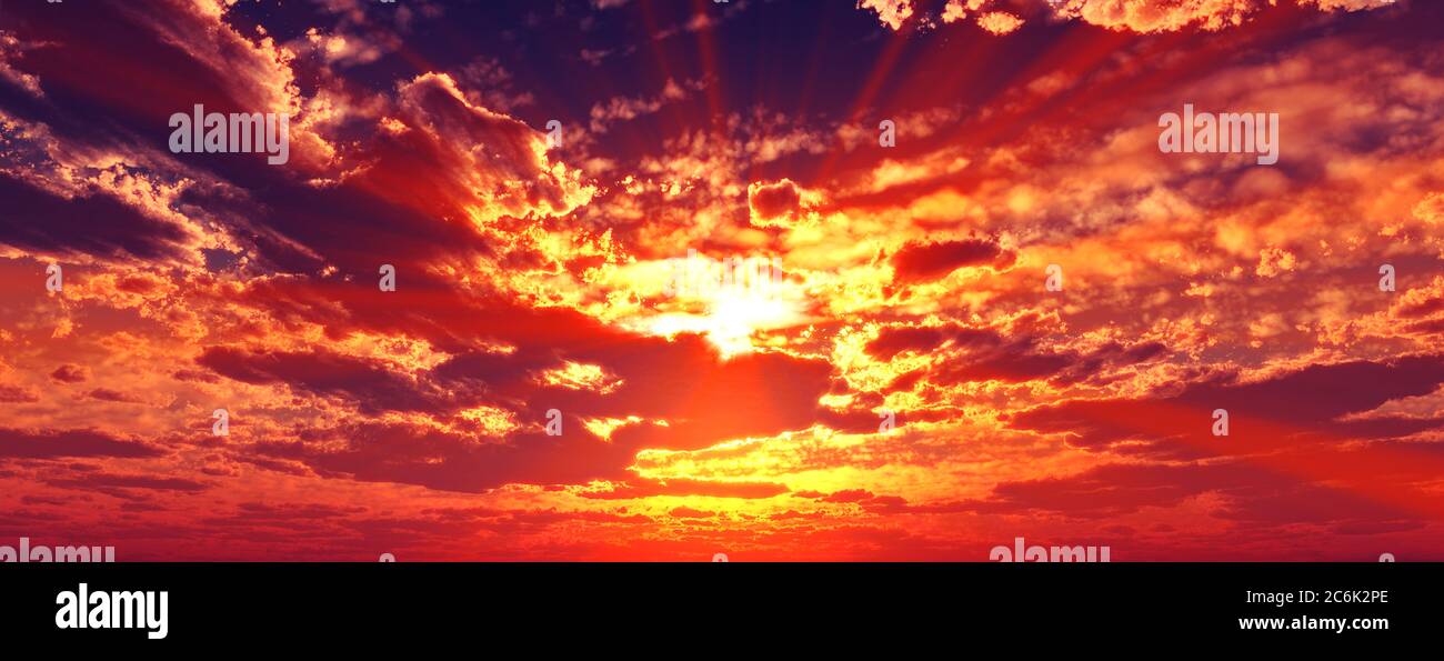 Sunset / sunrise with clouds, light rays and other atmospheric effect ...