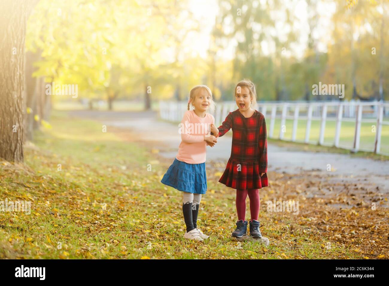two little girls in autumn park Stock Photo - Alamy