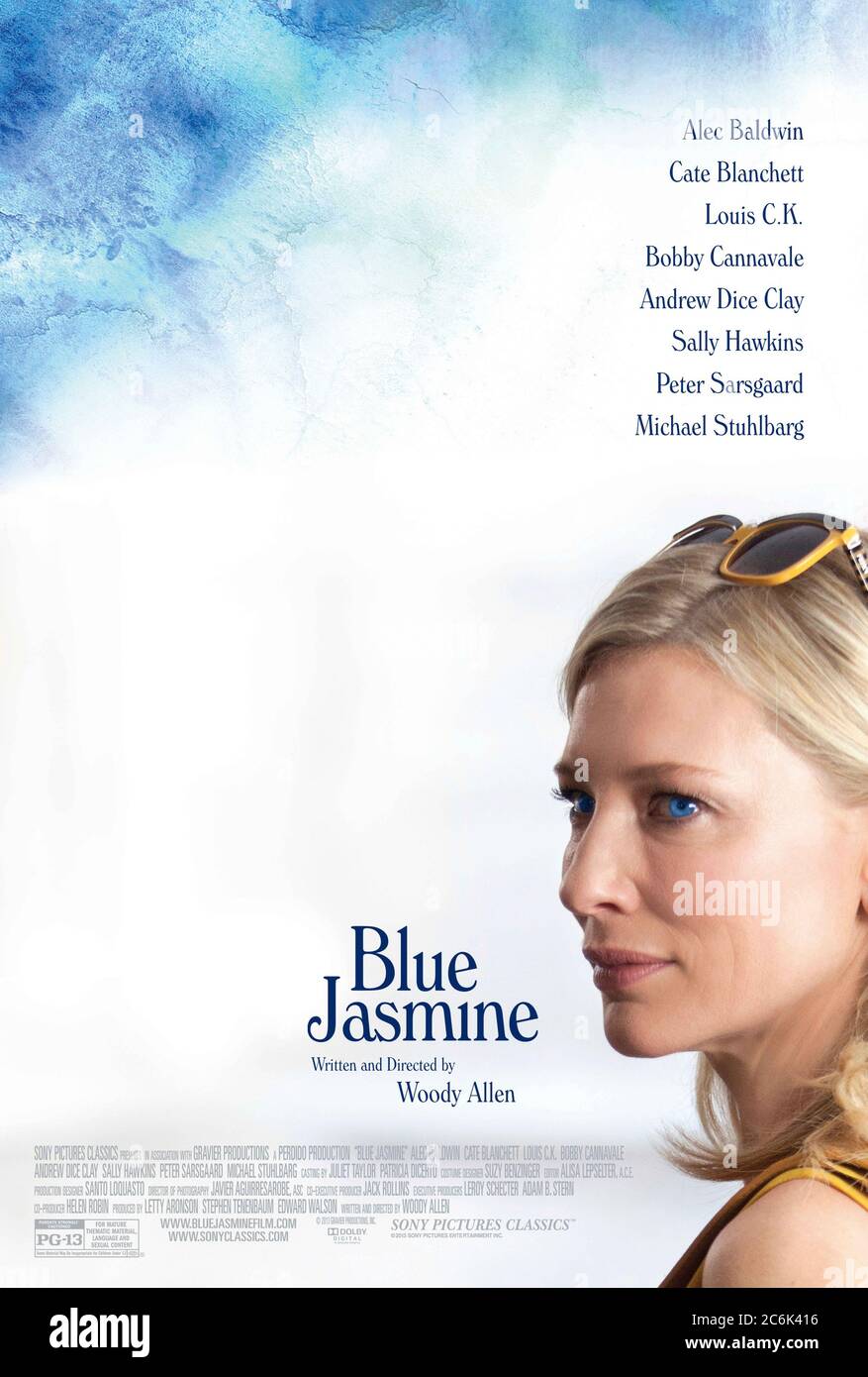 Blue Jasmine (2013) directed by Woody Allen and starring Kate Blanchett, Alec Baldwin and Peter Sarsgaard. A New York socialite with issues arrives in San Francisco along with her issues. Stock Photo