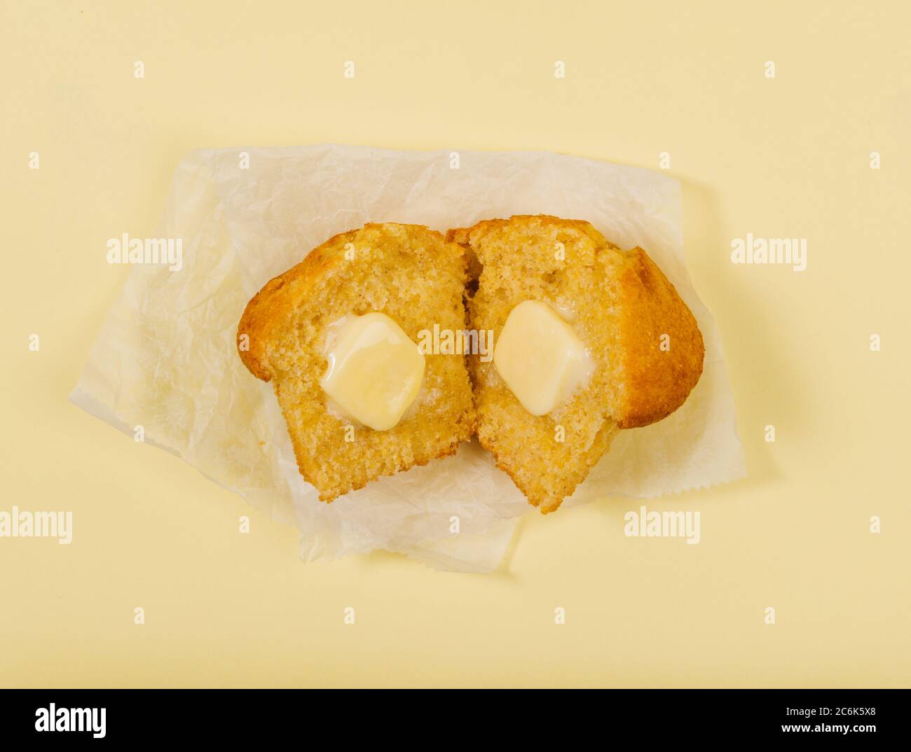 Corn Muffin with melted butter Stock Photo