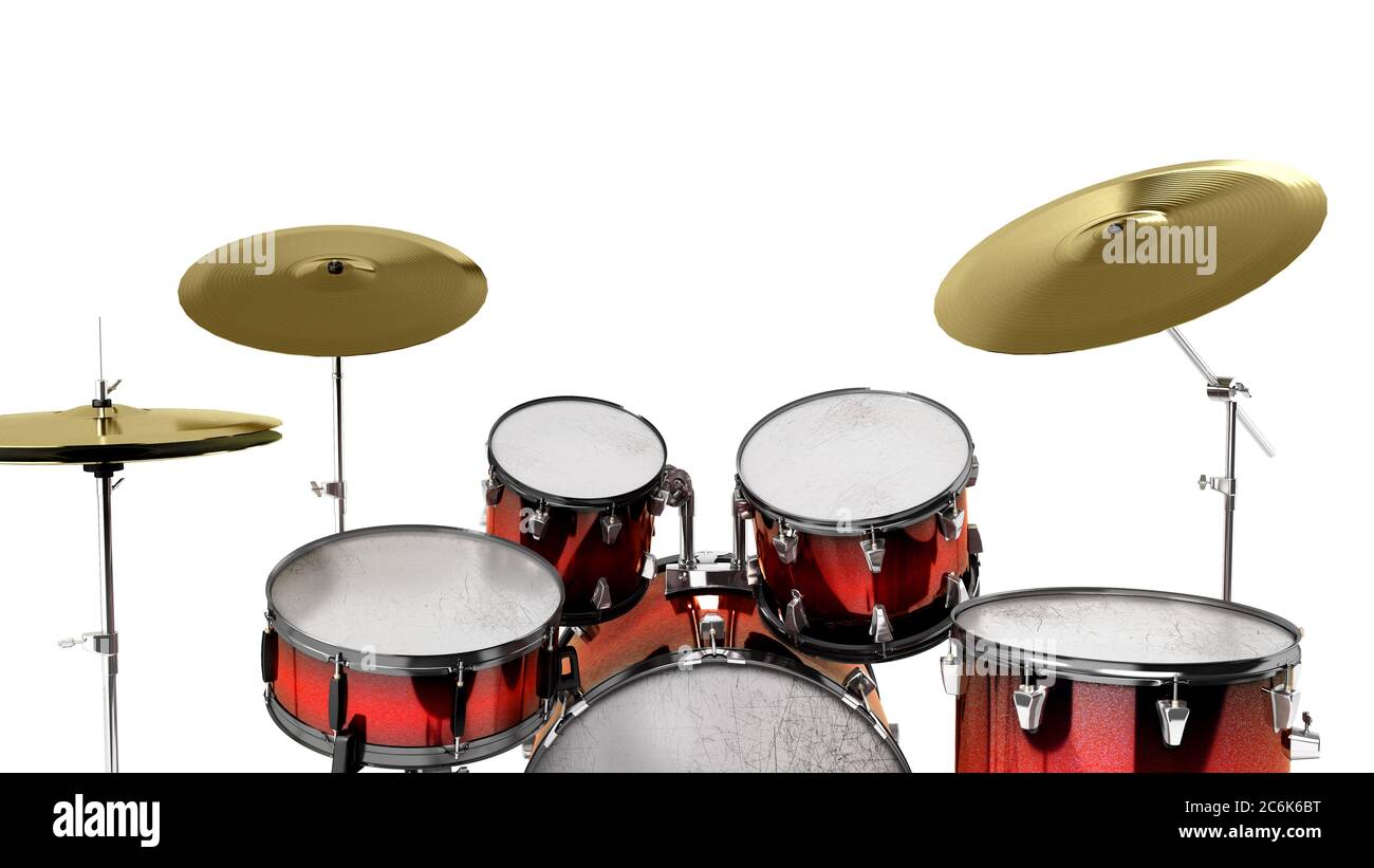 musical instrument drum set 3d render on a white background Stock Photo ...