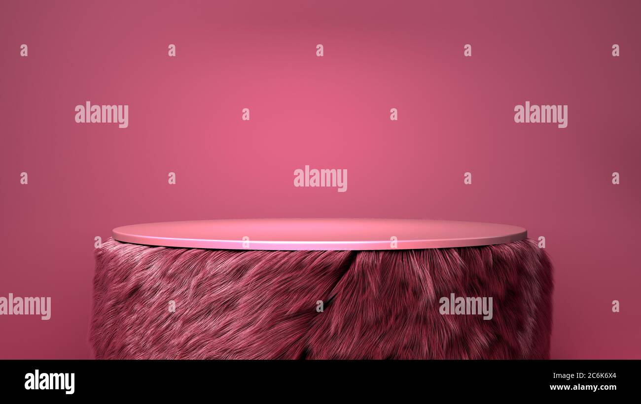 pink pedestal for product presentation with red wool walls 3d render