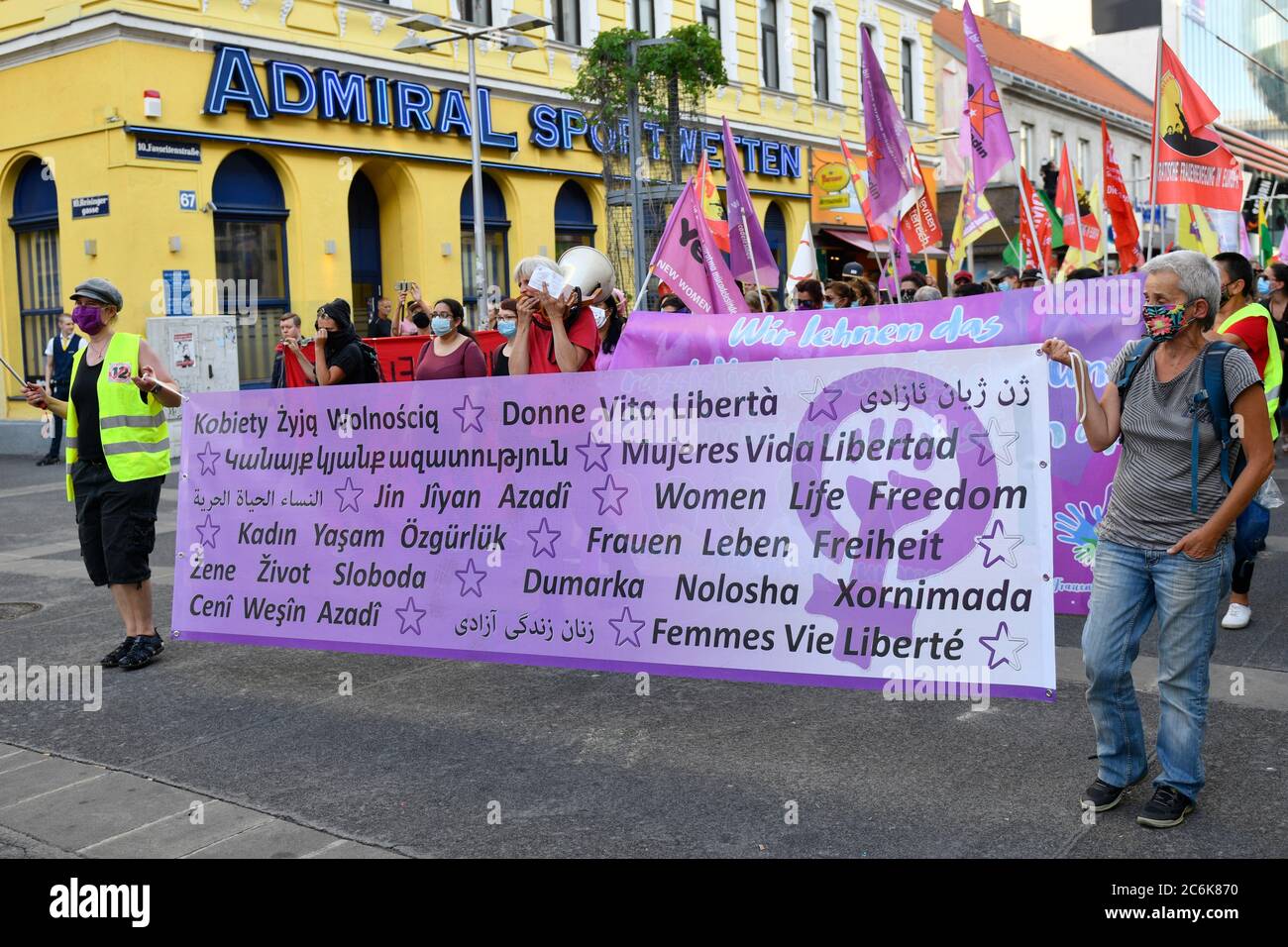 Vienna, Austria. 10th July 2020. In the run-up to today's demonstration, Alliance Antifascist Solidarity 'Against Fascism, Racism and Women's Violence', Interior Minister Karl Nehammer announced that the first suspects of the past unrest have already been investigated. Hundreds of police officers will also be on site for this demonstration. Credit: Franz Perc / Alamy Live News Stock Photo