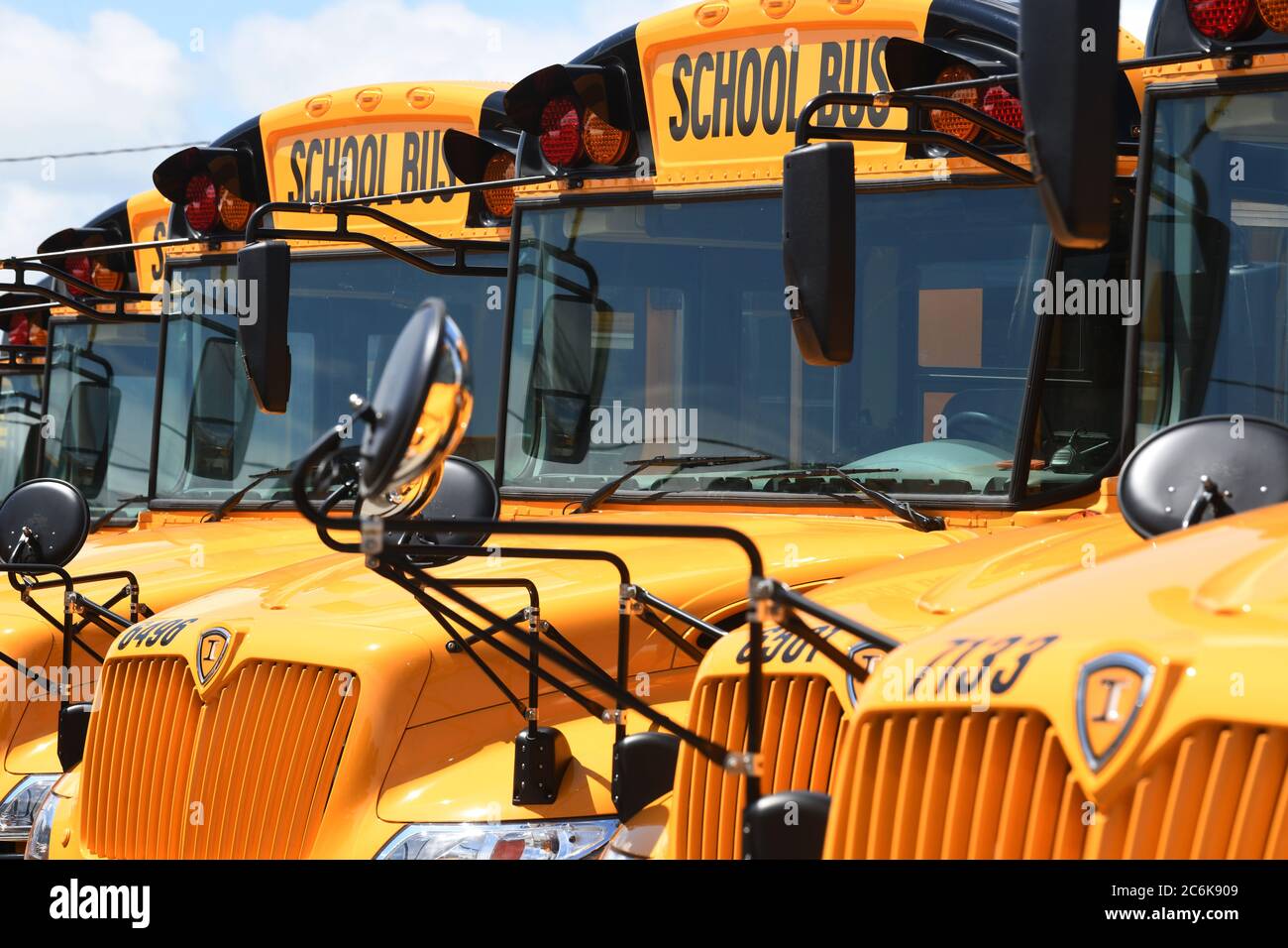 Mount Pleasant, Wisconsin, USA. 10th July, 2020. School buses are