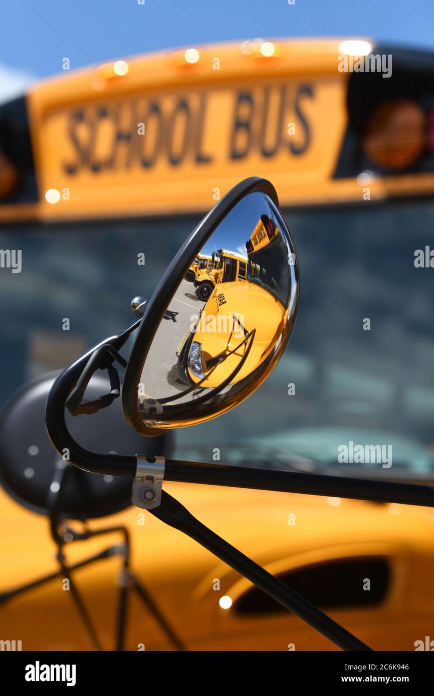 Mount Pleasant, Wisconsin, USA. 10th July, 2020. School buses are