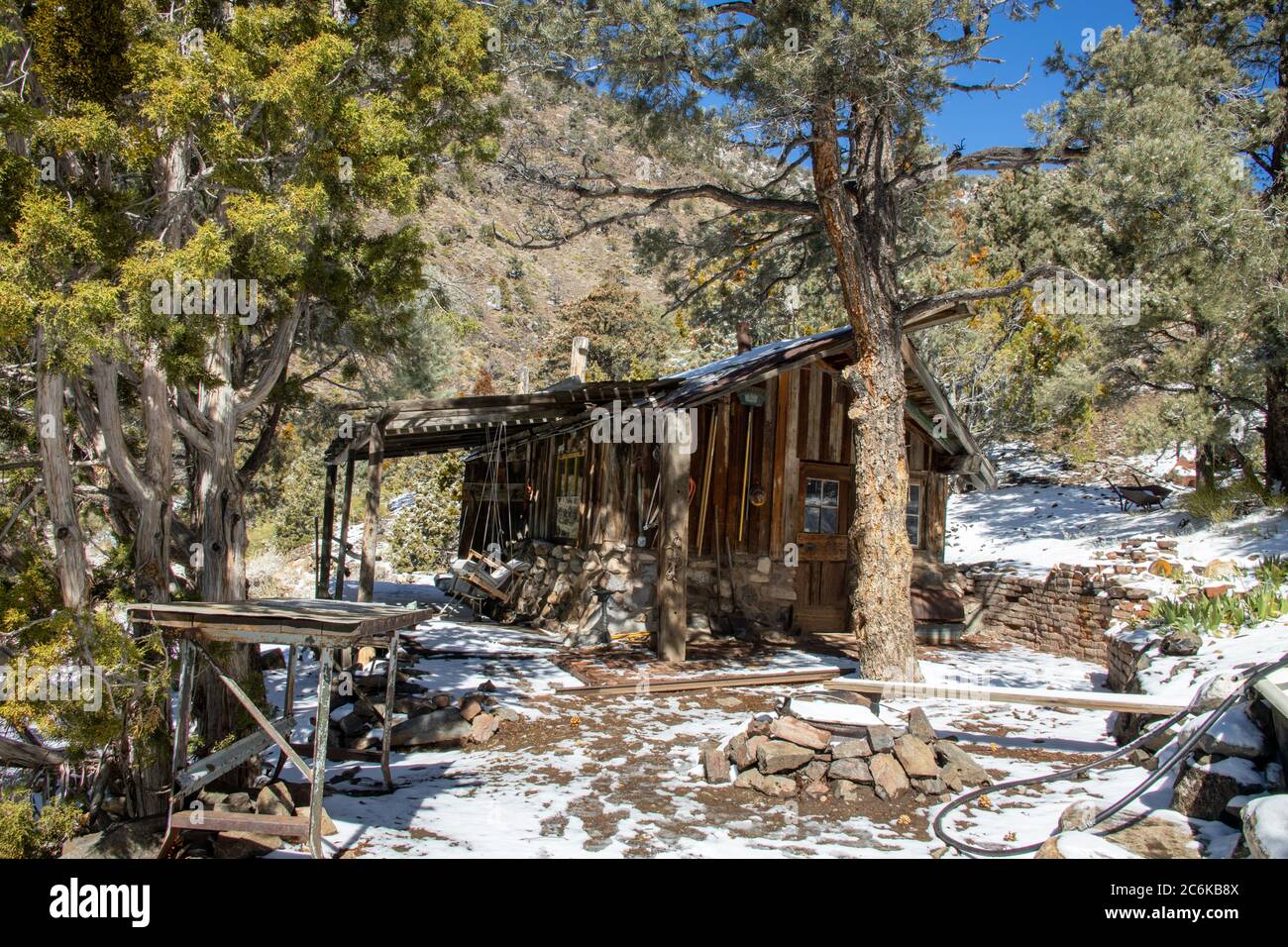 The exterior of an abandoned miner’s cabin. Located in Sourdough Canyon