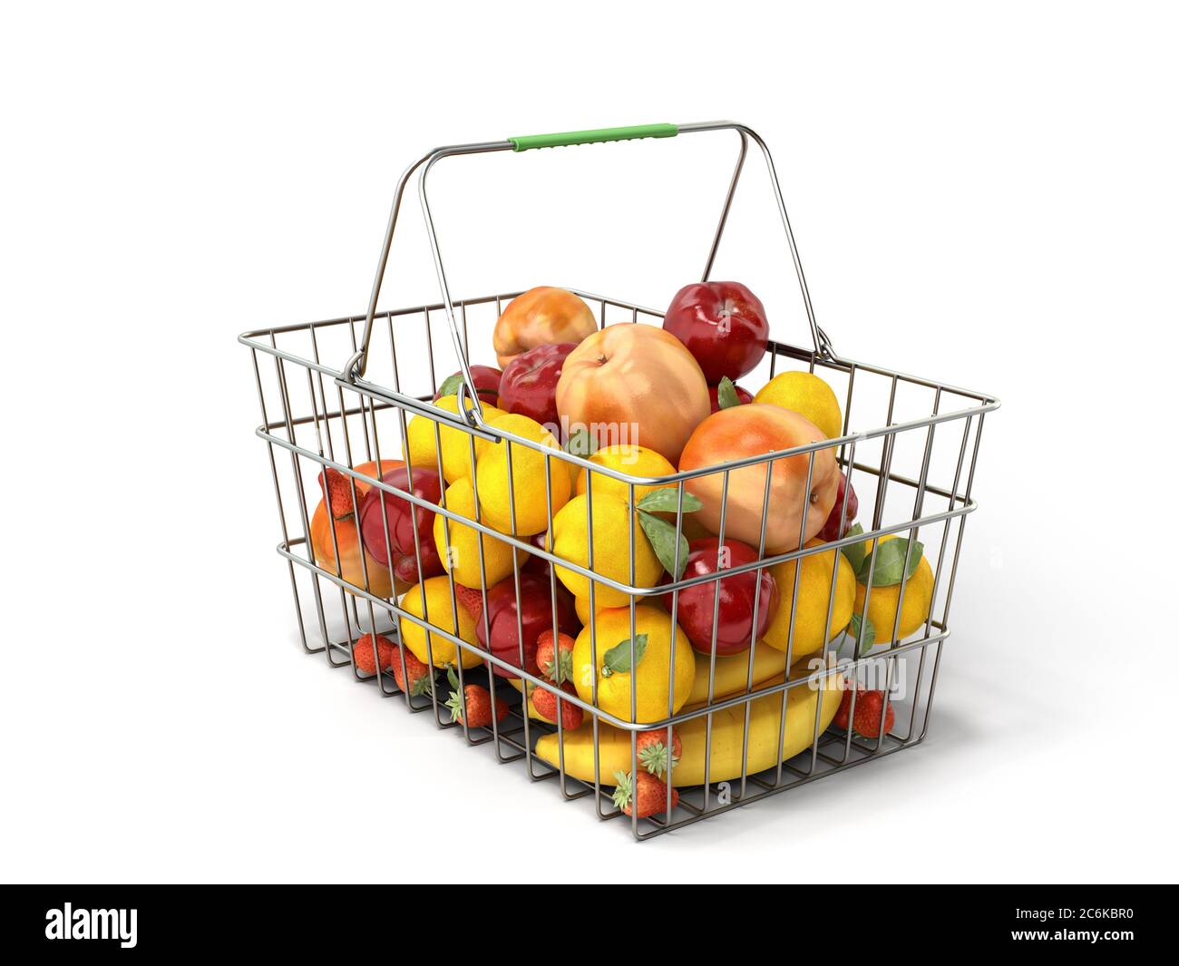 grocery basket with fruit concept of fresh food sale 3d render on white