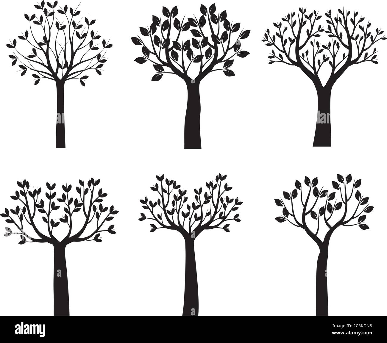 Set back Trees and Leaves. Vector outline Illustration. EPS file. Stock Vector