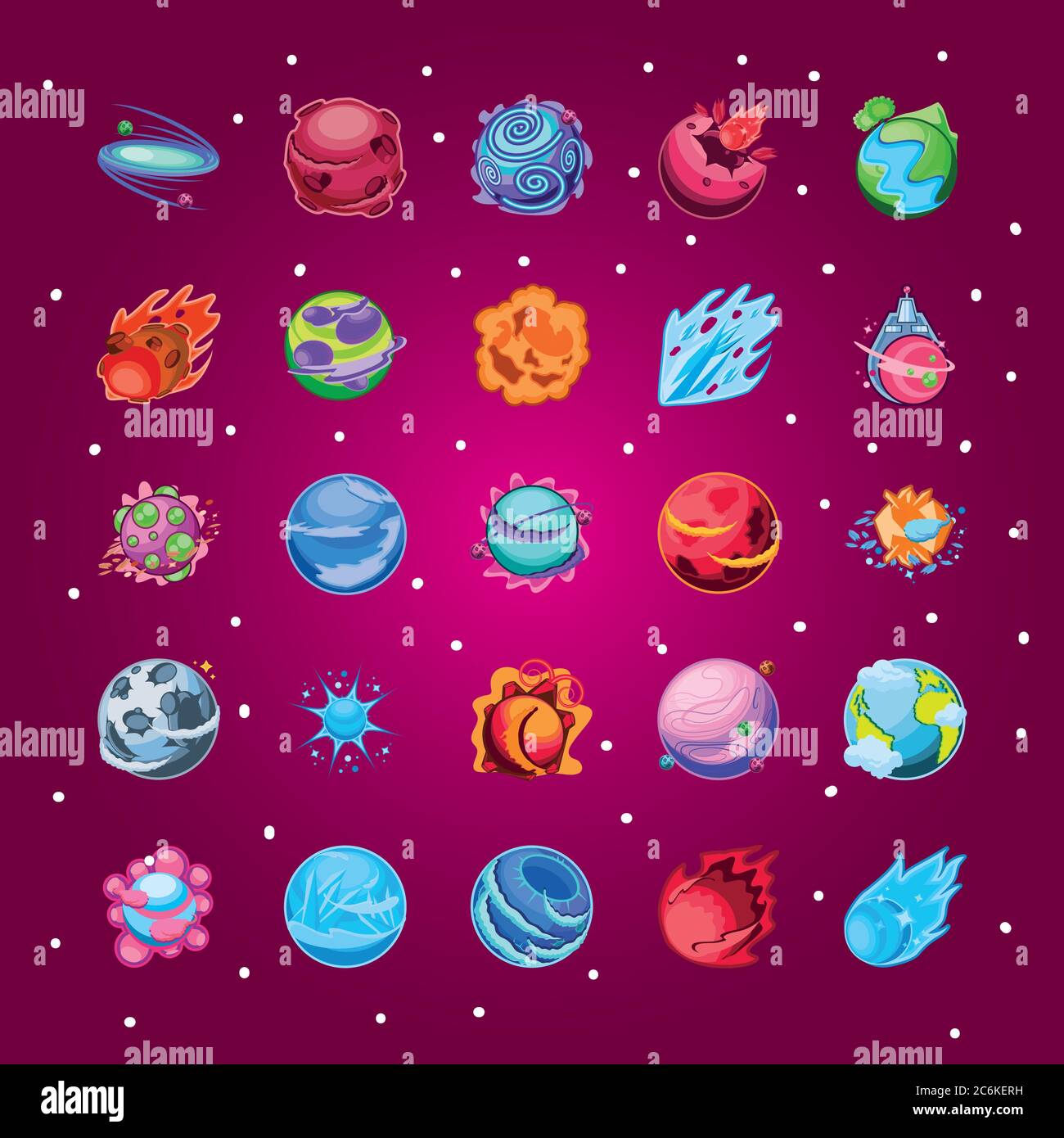 fantastic planets set of icons vector illustration design Stock Vector