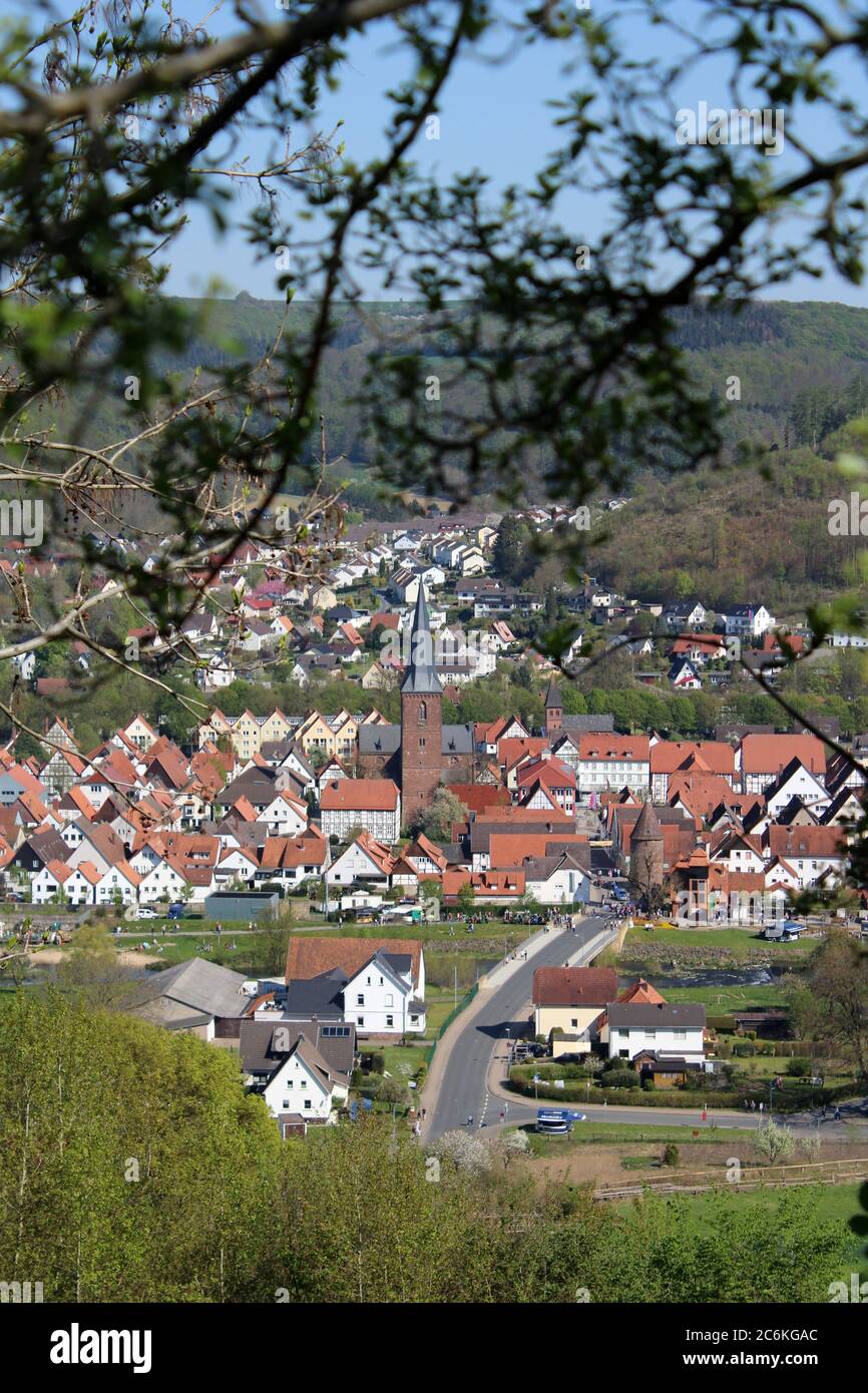View of village of Luegde, Germany in spring. Stock Photo