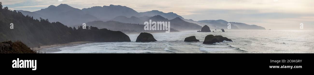 Looking south from Ecola State Park towards Crescent Beach and Canon Beach, Oregon, USA. Stock Photo