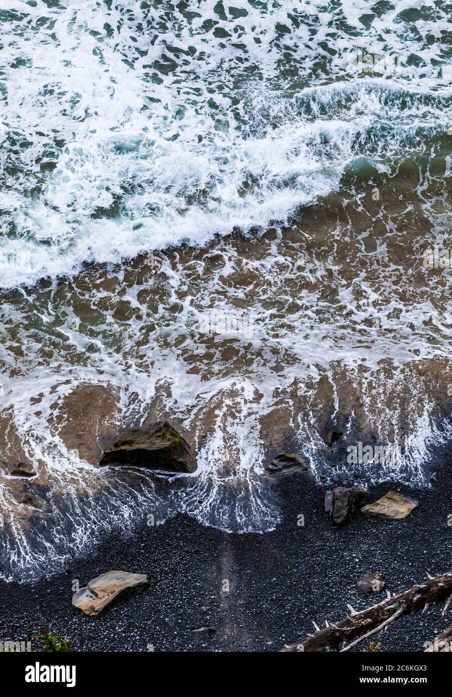 Looking down on waves as they come ashore, Ecola State Park, Oregon, USA. Stock Photo