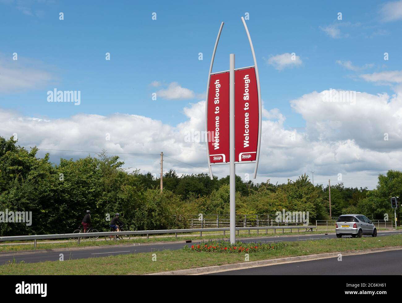 Slough, Berkshire, UK. 10th July, 2020. to Slough signs. Slough