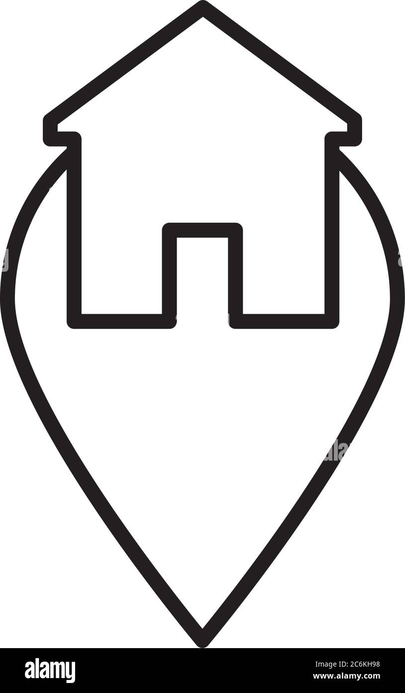 location pin with house icon over white background, line style, vector ...