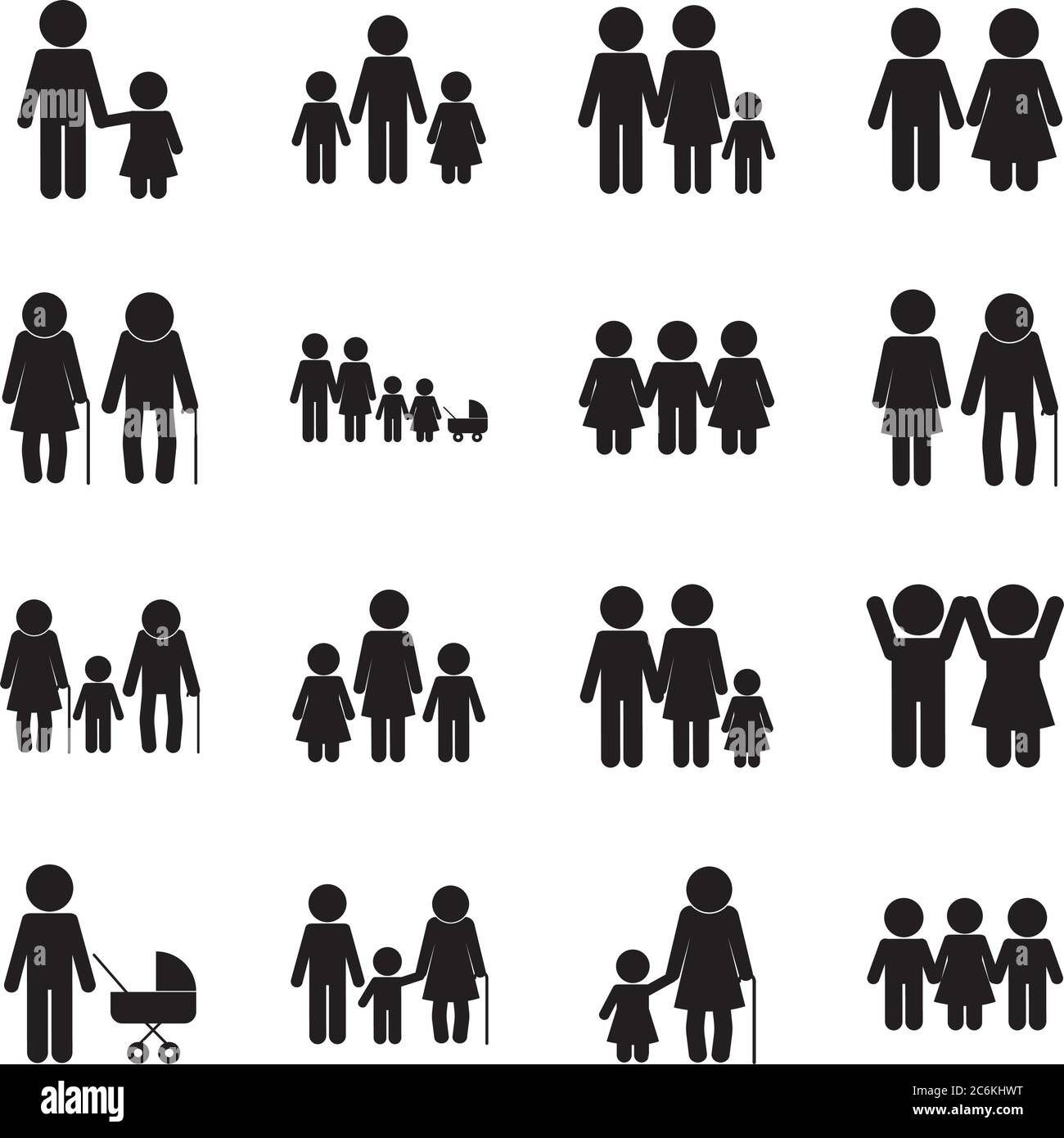 avatars silhouette style icon set design, Family relationship and ...