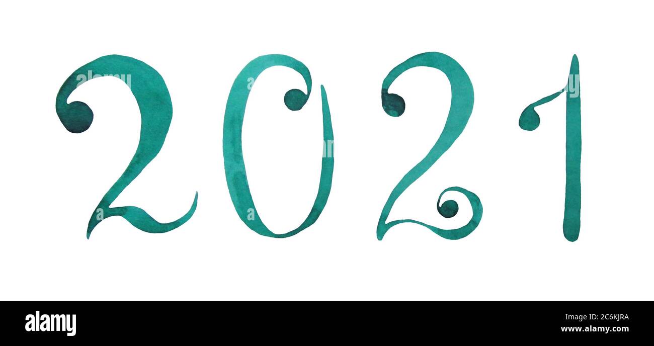 illustration of numbers 2021 new year hand painted in watercolor cut out clipart element for creative design print calendar template greeting stock photo alamy