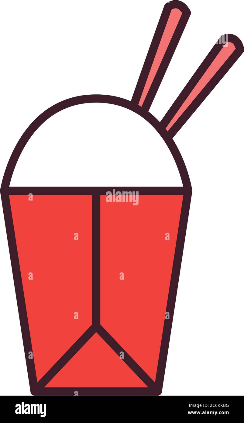 chinese rice box line and fill style icon design, fast food eat