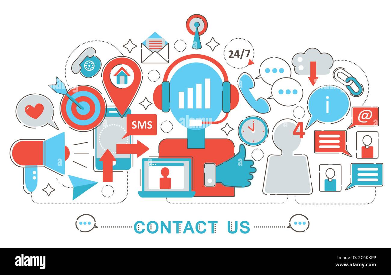 Modern Flat thin Line design Contact us support concept for web banner ...