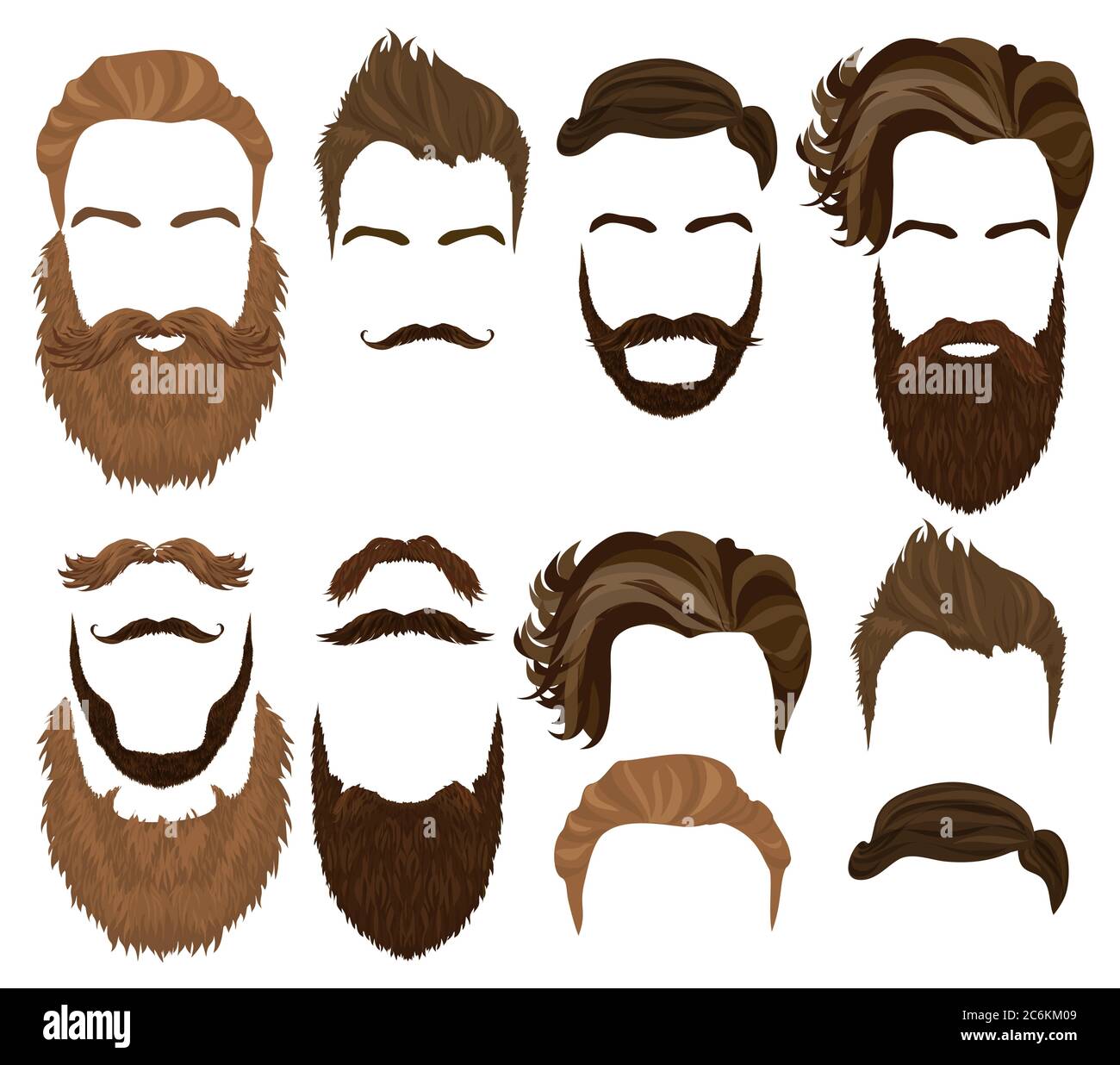 Man hair mustache and beards collection. Men Hipster realistic fashion retro elements Stock Vector
