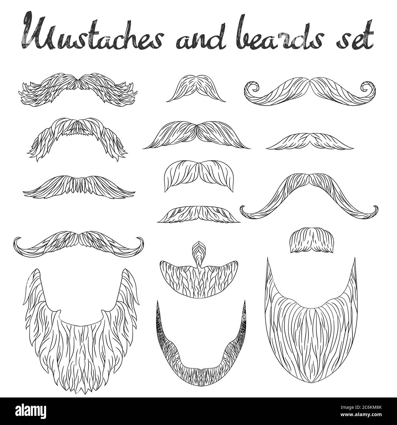 Man hair, mustache, beards collection. Hipster high detailed retro fashion  elements. in outline line drawing style Stock Vector Image & Art - Alamy