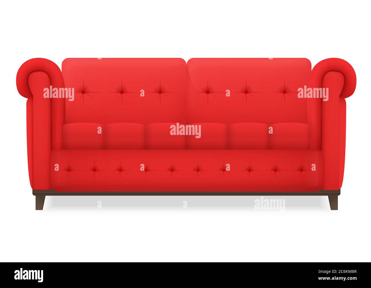 Red Leather luxury vintage living room sofa. Single isolated vector object for design Stock Vector