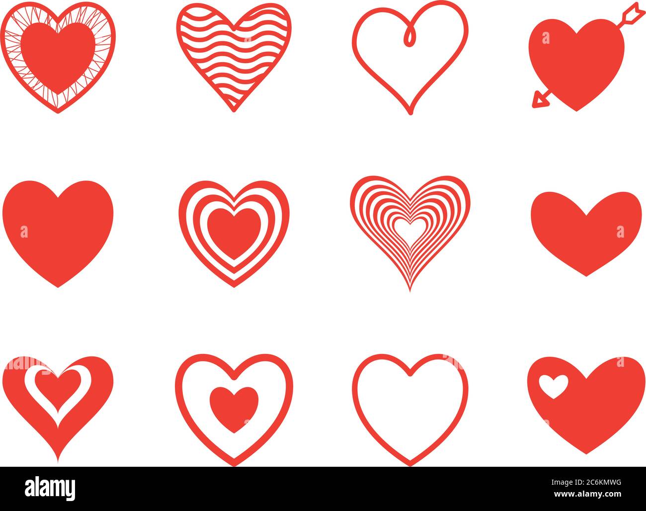Hearts flat style icon set design of love passion and romantic theme ...