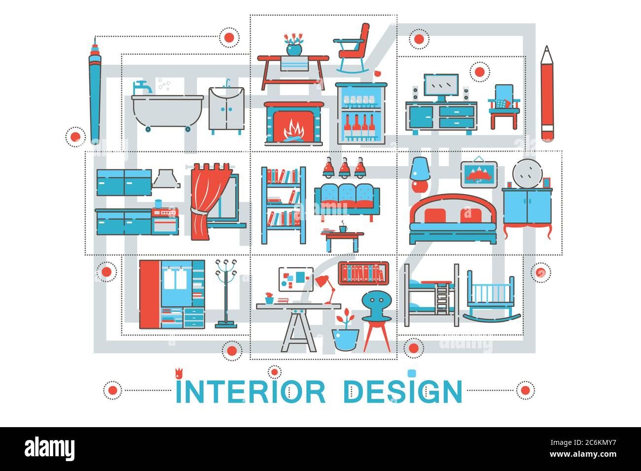 Modern Flat thin Line Interior art design concept for web banner ...