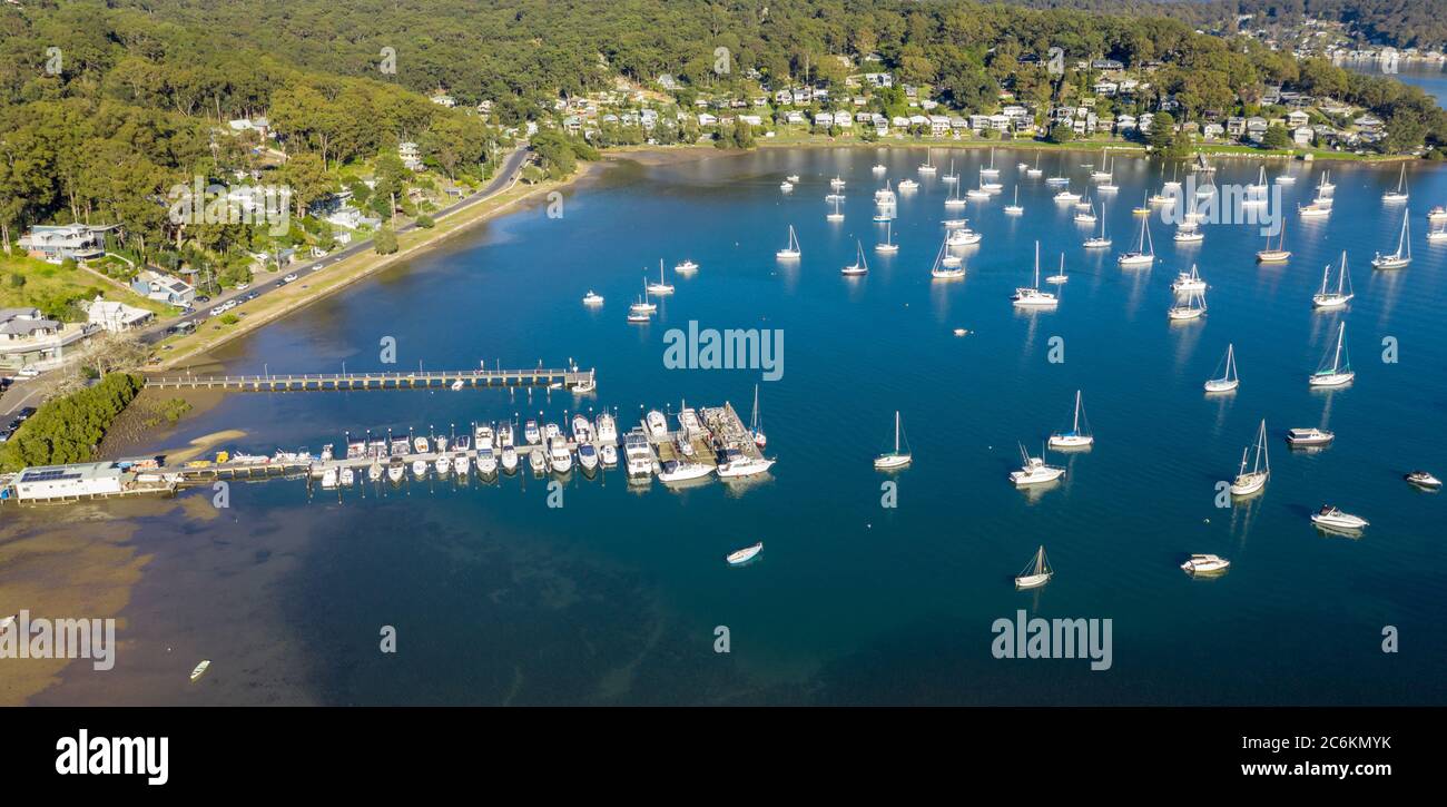 Aerial view of Hardys Bay on the central coast of New South Wales,  located on the Brisbane Waters. Stock Photo