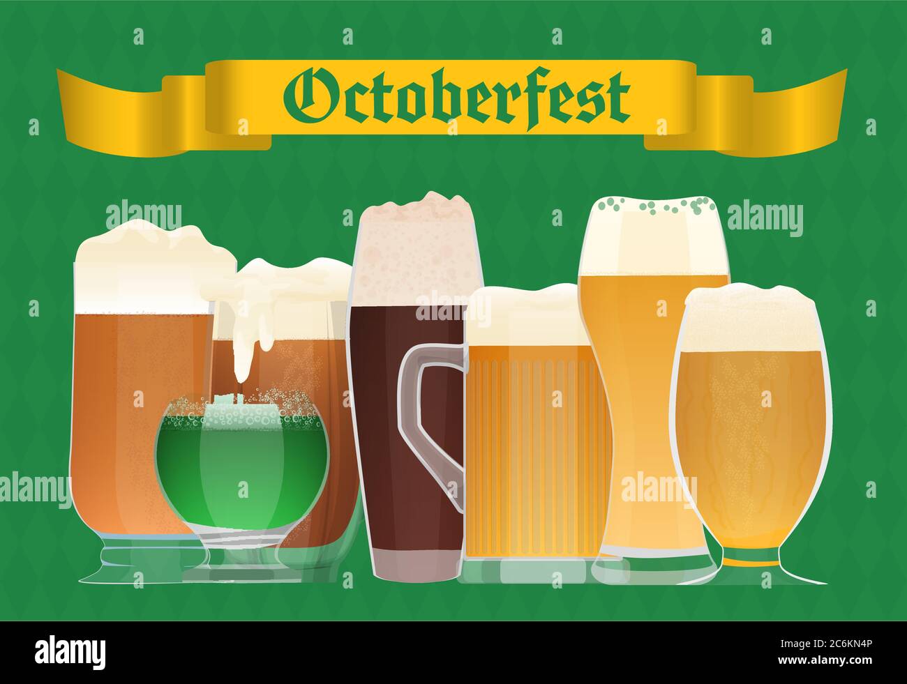 Oktoberfest beer celebration poster. Beer Oktoberfest German festival vector background. Keg of beer collection set Stock Vector