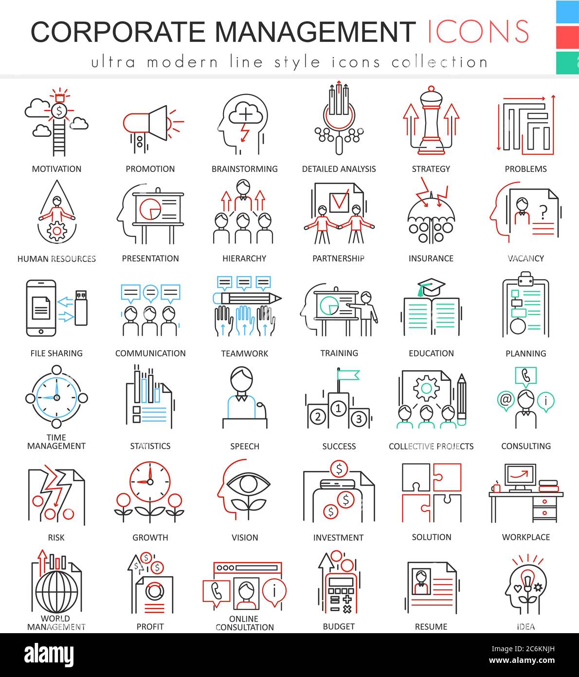 Vector Corporate managment ultra modern color outline line icons for ...