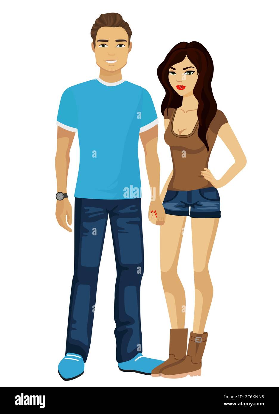 Guy and girl students in modern simple casual clothes isolated Stock Vector