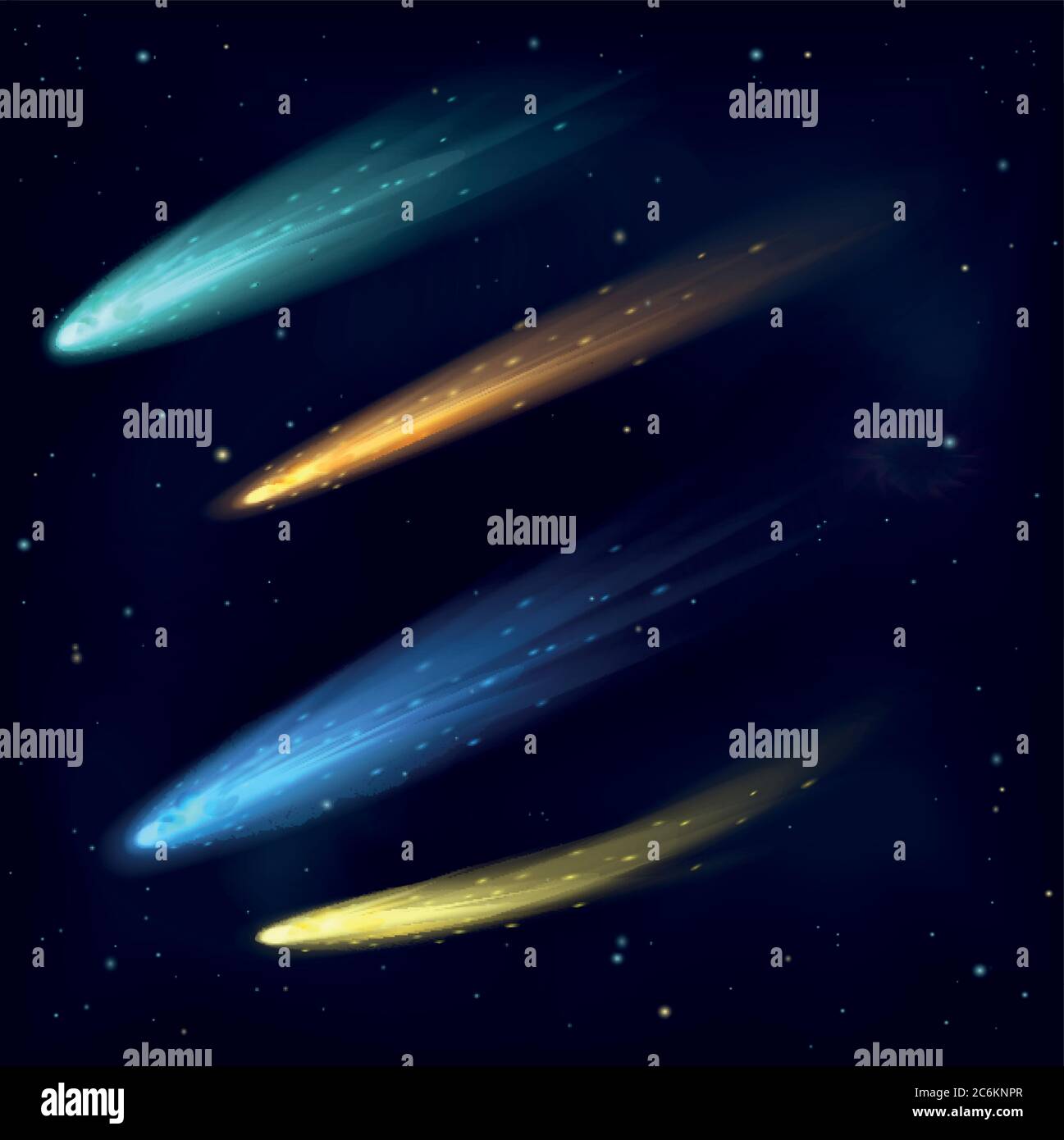 Realistic color vector meteor asteroid comet in the night sky in space. Space Cosmos galaxy background Stock Vector