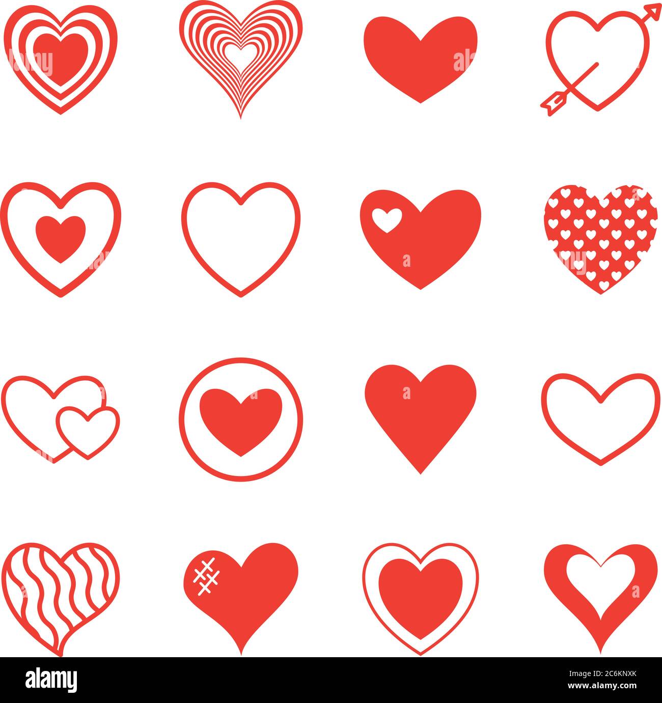 Hearts flat style icon set design of love passion and romantic theme ...