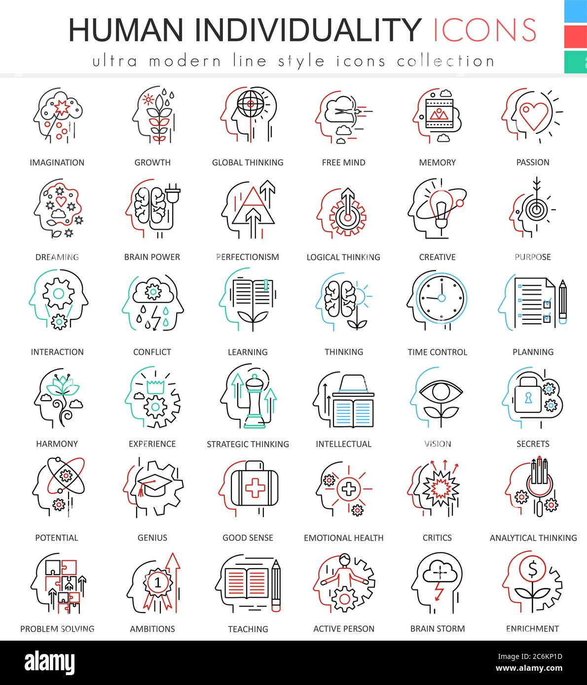 Vector Human personality and mentality ultra modern color outline line icons for apps and web design Stock Vector