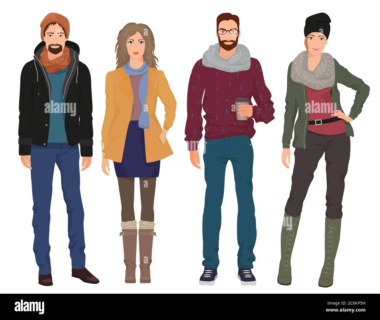 Handsome young guys with beautiful girls models in autumn spring casual modern fashion clothes isolated Stock Vector Image Art Alamy